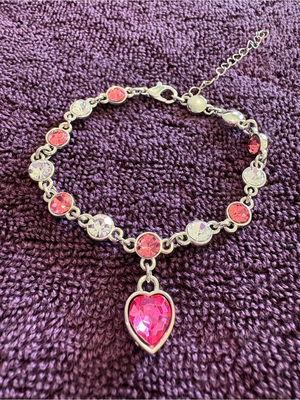 Silver Bracelet with Pink Heart Charm